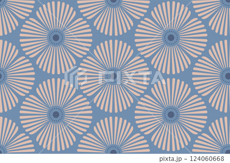 Vector Retro seamless abstract geometric floral pattern. Vintage geometric pattern of abstract flowers in 60s style. 124060668