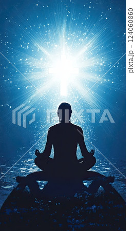 A silhouetted person meditating in a...のイラスト素材 [124060860] - PIXTA