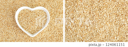 Sesame seeds as a background. Top view. Flat lay Sesame seeds as a background. Top view. Flat lay 124061151