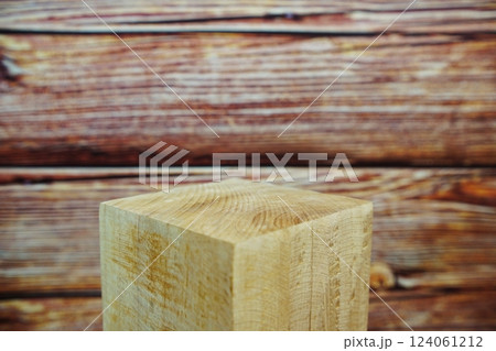 Wooden podium stand for product display on wooden background 124061212