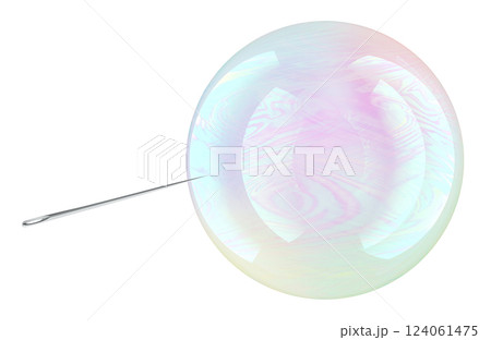 Soap bubble with needle. Financial bubble, concept. 3D rendering 124061475