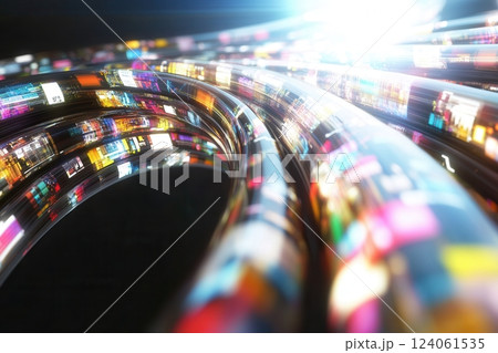 Fiber optic cables transferring big data at high speed with light trails 124061535