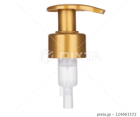 Gold Plastic Dispenser Pump Isolated Gold Plastic Dispenser Pump Isolated 124061572