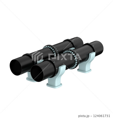 Two black stylized pipes over white background, 3d render Two black stylized pipes over white background, 3d render 124061731