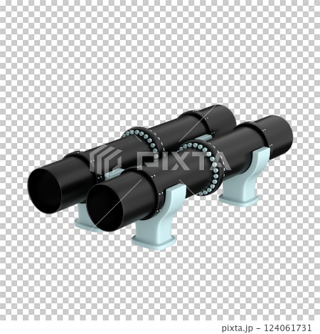 Two black stylized pipes over white background, 3d render Two black stylized pipes over white background, 3d render 124061731