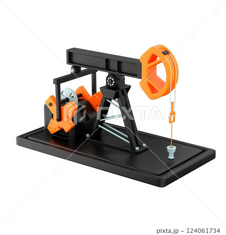 3d icon of stylized pumpjack with orange elements over white background, 3d render 3d icon of stylized pumpjack with orange elements over white background, 3d render 124061734