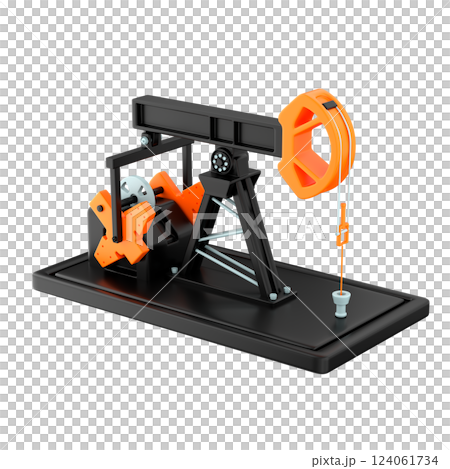 3d icon of stylized pumpjack with orange elements over white background, 3d render 3d icon of stylized pumpjack with orange elements over white background, 3d render 124061734