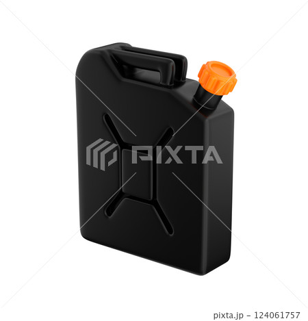 3d icon of a black gasoline canister with an orange cap, 3d illustration 3d icon of a black gasoline canister with an orange cap, 3d illustration 124061757