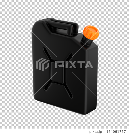 3d icon of a black gasoline canister with an orange cap, 3d illustration 3d icon of a black gasoline canister with an orange cap, 3d illustration 124061757