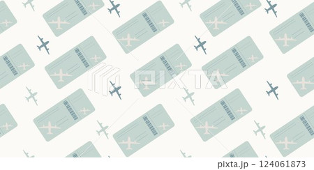 Seamless pattern of plane tickets. Airplane boarding pass in flat style. Illustration isolated on light background. Seamless pattern of plane tickets. Airplane boarding pass in flat style. Illustration isolated on light background. 124061873