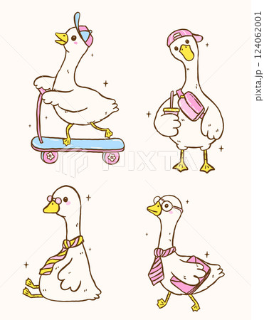 Cute Silly Goose Meme Clipart Set Funny Cartoon Character Hand Drawn Doodle Set 124062001