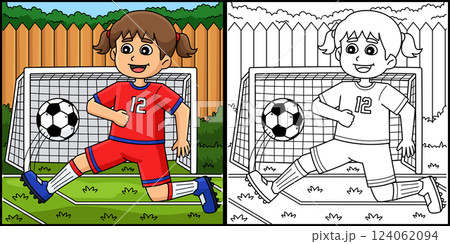 Female Soccer Player Goal Coloring Illustration Female Soccer Player Goal Coloring Illustration 124062094