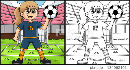 Female Soccer Player Coloring Page Illustration  124062101