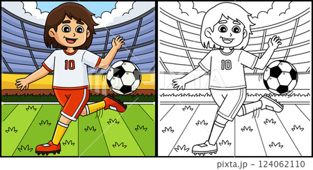 Female Soccer Player with Ball Tricks Illustration 124062110