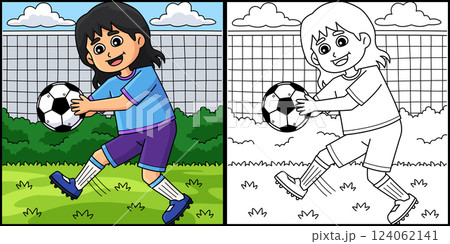 Female Soccer Player Punt Coloring Illustration  124062141