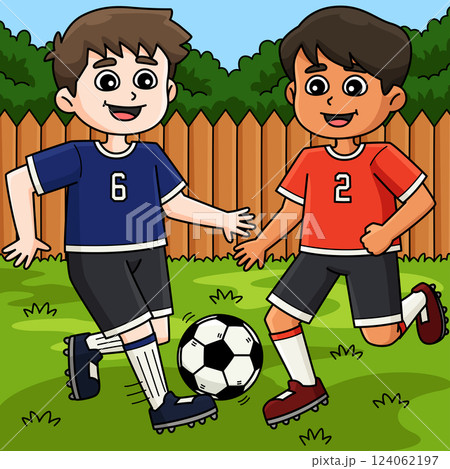 Male Soccer Player Passing Ball Colored Cartoon  124062197