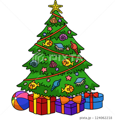 Christmas in July Christmas Tree Cartoon Clipart  124062218