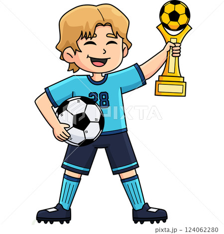 Male Soccer Player with Trophy Cartoon Clipart  Male Soccer Player with Trophy Cartoon Clipart  124062280