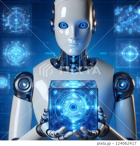A robotic figure with a humanoid design 124062417