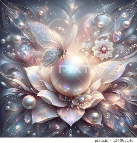 Beautiful and mesmerizing pearl fantasy artwork with a delicate color palette. 124063136