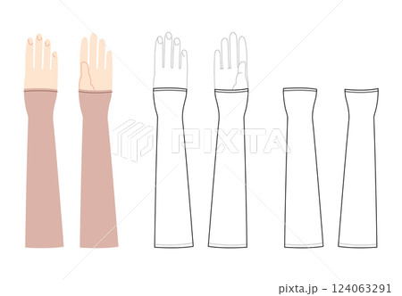 Gauntlets Gloves Elbow length crean tan cartoon and flat CAD mockup Fashion accessory clothing technical illustration  124063291