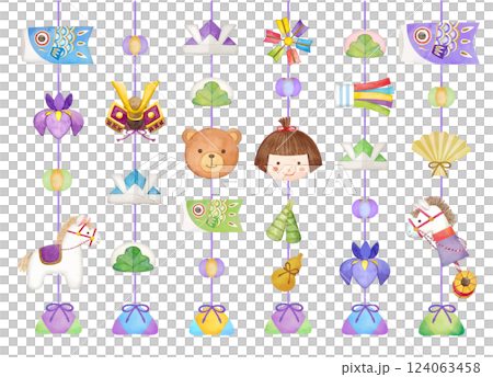 A collection of cute watercolor hanging decorations for Children's Day 124063458