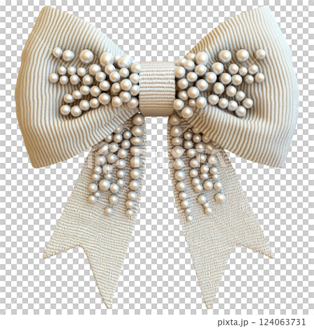 Elegant pearl studded ribbon bow with intricate design and luxury feel 124063731