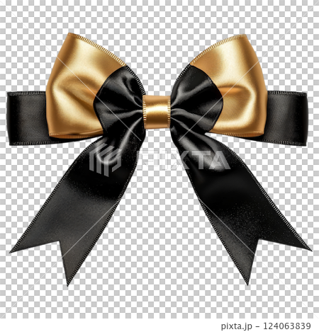Luxurious black and gold ribbon bow with elegant design 124063839