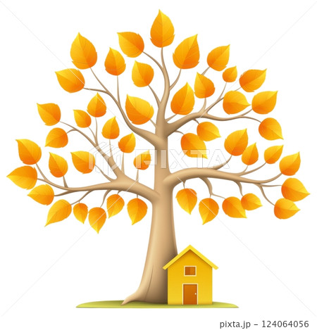 tree with leaves forming shape of house, symbolizing nature and home 124064056