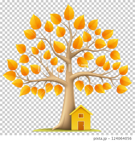 tree with leaves forming shape of house, symbolizing nature and home 124064056