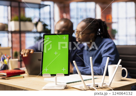 Black man and woman having problems with home internet next to mockup screen, identifying weak connection and testing different troubleshooting techniques to fix their network errors. Black man and woman having problems with home internet next to mockup screen, identifying weak connection and testing different troubleshooting techniques to fix their network errors. 124064132