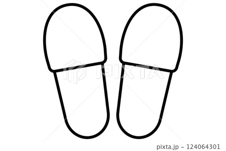 衣料品、室内履きスリッパのシンプルな白黒の線画アイコン 衣料品、室内履きスリッパのシンプルな白黒の線画アイコン 124064301