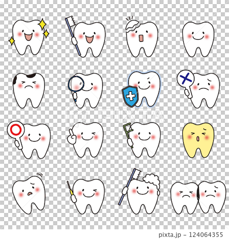 牙醫為牙齒護理設置的可愛牙齒 124064355
