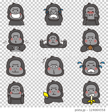 Cute gorilla set with food Cute gorilla set with food 124064358