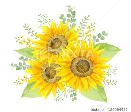 水彩で描いたひまわりの装飾 ベクター 水彩で描いたひまわりの装飾 ベクター 124064422
