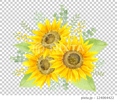 水彩で描いたひまわりの装飾 ベクター 水彩で描いたひまわりの装飾 ベクター 124064422