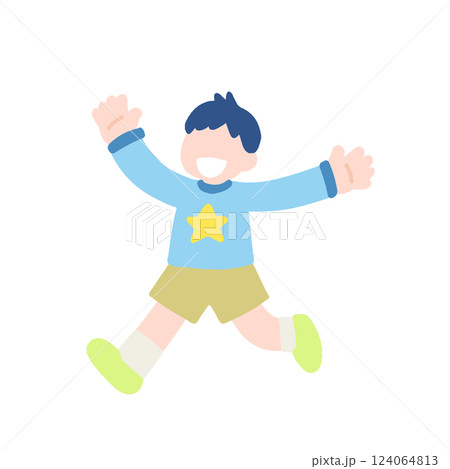 楽しそうに走るこども(男の子)のフラットなイラスト 124064813