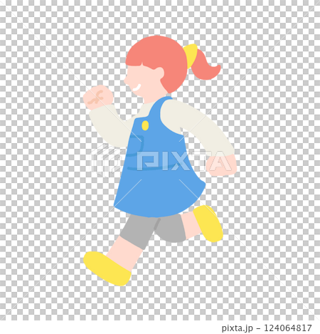 楽しそうに走るこども(女の子)のフラットなイラスト 124064817