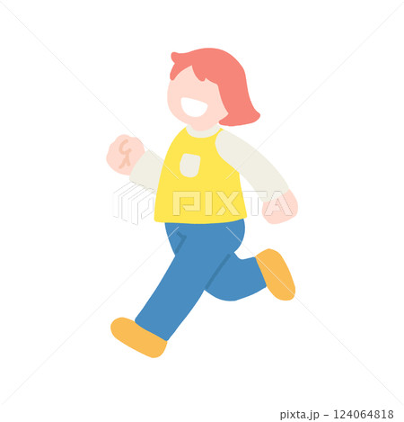 楽しそうに走るこども(女の子)のフラットなイラスト 124064818