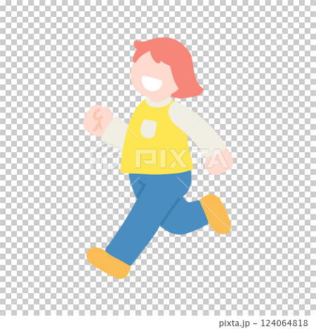 楽しそうに走るこども(女の子)のフラットなイラスト 124064818