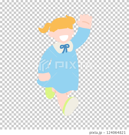 A flat illustration of a child (girl) running happily 124064821