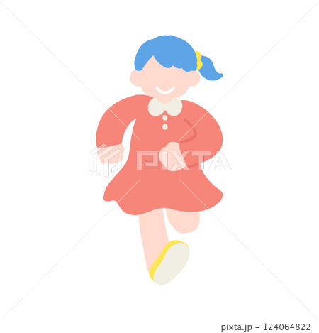 楽しそうに走るこども(女の子)のフラットなイラスト 楽しそうに走るこども(女の子)のフラットなイラスト 124064822