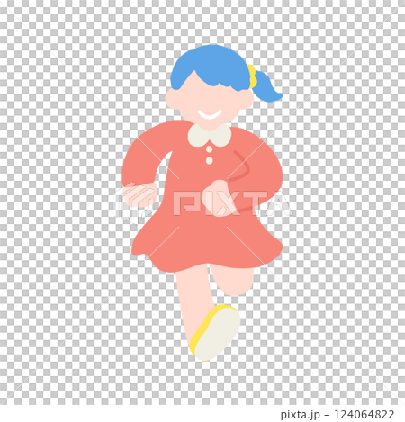 楽しそうに走るこども(女の子)のフラットなイラスト 楽しそうに走るこども(女の子)のフラットなイラスト 124064822