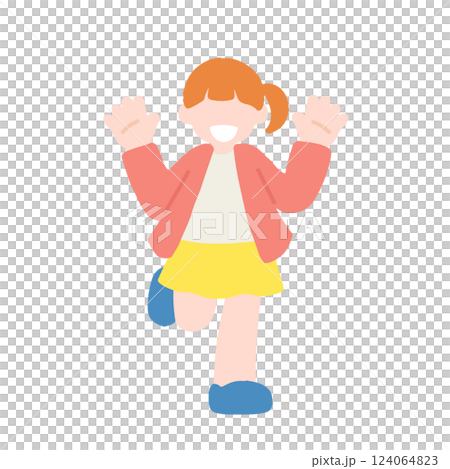 一個孩子（女孩）快樂奔跑的平面插圖 124064823
