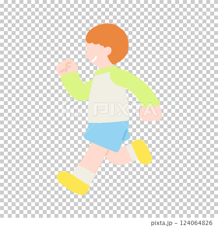 楽しそうに走るこども(男の子)のフラットなイラスト 楽しそうに走るこども(男の子)のフラットなイラスト 124064826