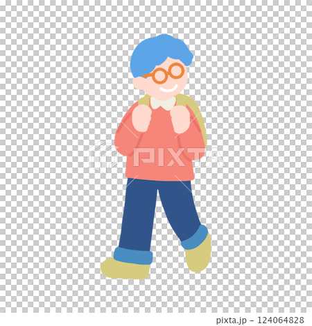 A flat illustration of a boy walking happily 124064828
