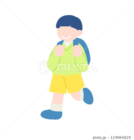 楽しそうに歩くこども(男の子)のフラットなイラスト 124064829