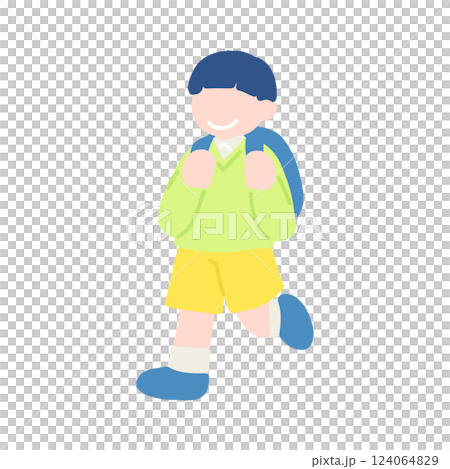 楽しそうに歩くこども(男の子)のフラットなイラスト 124064829