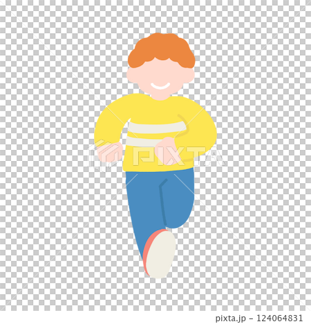 一個男孩開心奔跑的平面插圖 124064831