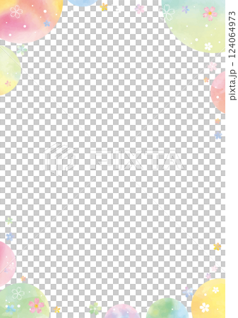 可愛的白色背景，上面有彩色水彩圓圈，散佈著櫻花 — — 垂直 124064973